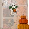 Halloween Ghost-Themed Painted Wooden Hanging Ornament