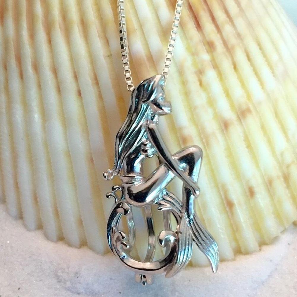 BLUELANS NECKLACE Wonderful Bead Locket Pendant Sitting Mermaid Necklace Love Shape Cage Jewelry Women Present