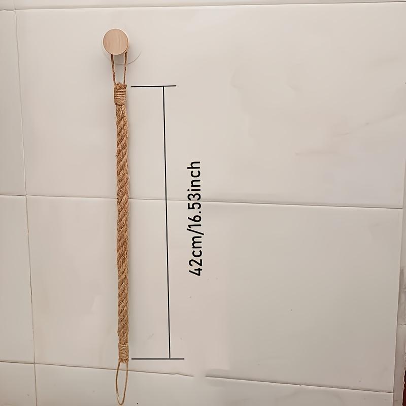 Rustic Hemp Rope Toilet Paper Holder - Self-Adhesive Wall Mount Bathroom Tissue Storage with Wooden Knob, Natural Braided