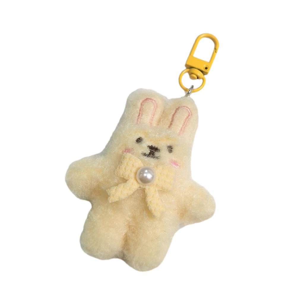 Cute Plush Rabbit Keychain With Pearl Bowknot For Girls And Women Soft Fluffy Charm Keyrings Pendant Accessory