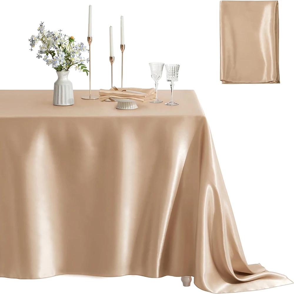 Rechteckige Satin-Tischdecke Hochzeitstischdecke Weiß Schwarz Für Party Geburtstagsveranstaltungen Bankettdekor Zuhause Abendessen Tischdecken