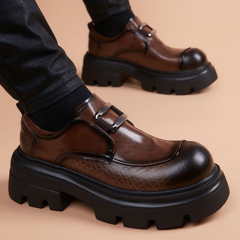 Super grube podeszwy lekkie buty Brock dla mężczyzn i młodych mężczyzn, lekki wewnętrzny dodatek do wzrostu, zakrycie stopy casualowe skórzane buty dla mężczyzn