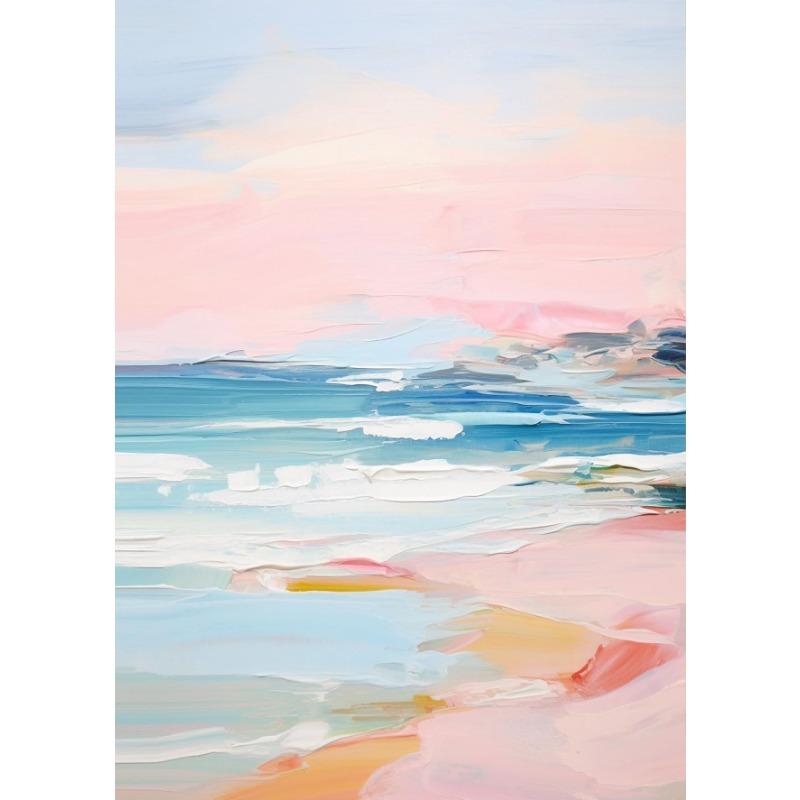 Pink Horse Coastal Beach Champagne Poster Boat Farmhouse  Watercolor Preppy Canvas Painting Print Boho Wall Art Girl Room Decor