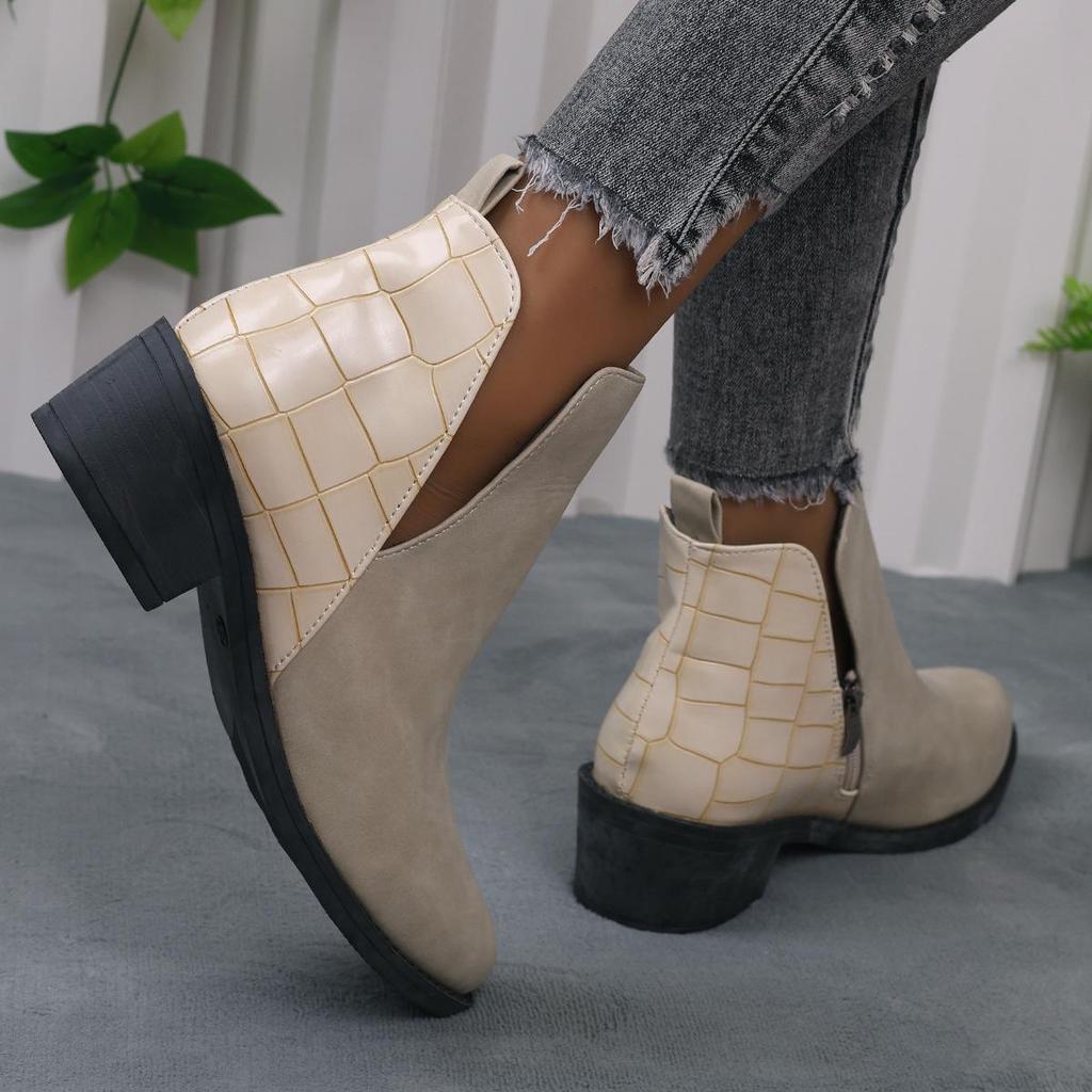 Chunky Heel Chelsea Boots - Spring 2025 Pointed Toe, Mid-Heel, Plus Size Women's Short Boots