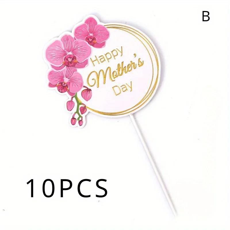 

10pcs Mother s Day Cake Card Insertion Cake Decoration Ribbon Bouquet Flowers Romantic Creative Baking Festival Surprise
