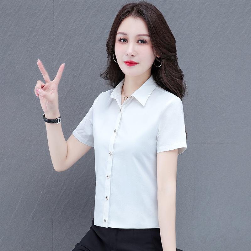 

Женская повседневная рубашка средней длины из чистого хлопка - короткий рукав, модный и универсальный летний топ 3X Large