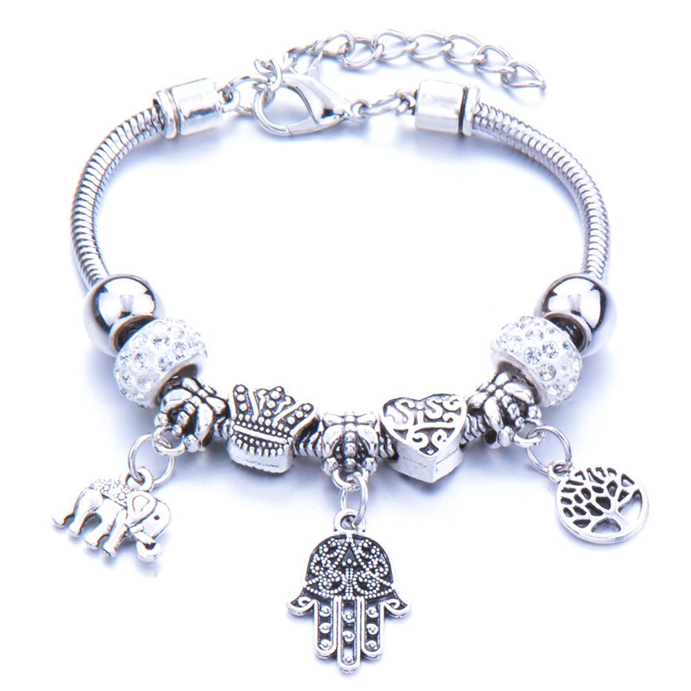 Pulseira em Forma de Coração Liga Design de Elefante Furo Grande Contas de Vidro Transparentes Joia Presente para Mulheres