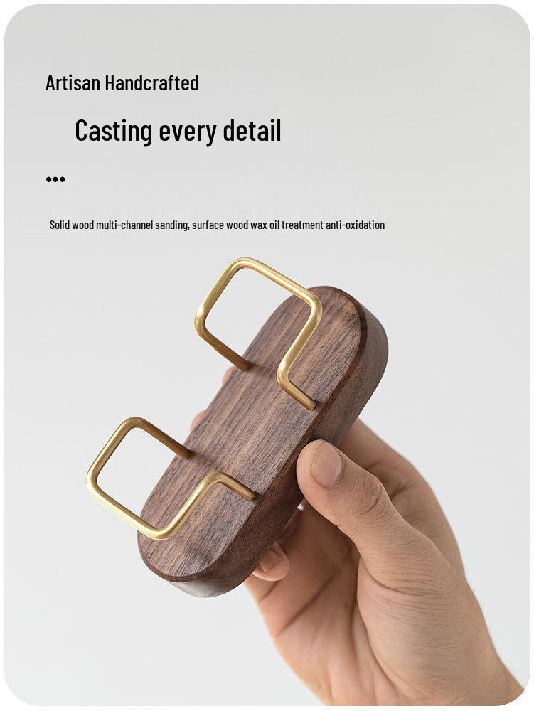 Ovale Massief Houten Visitekaarthouder met Messing Klem - Creatieve Minimalistische Kaartopbergdoos Standaard