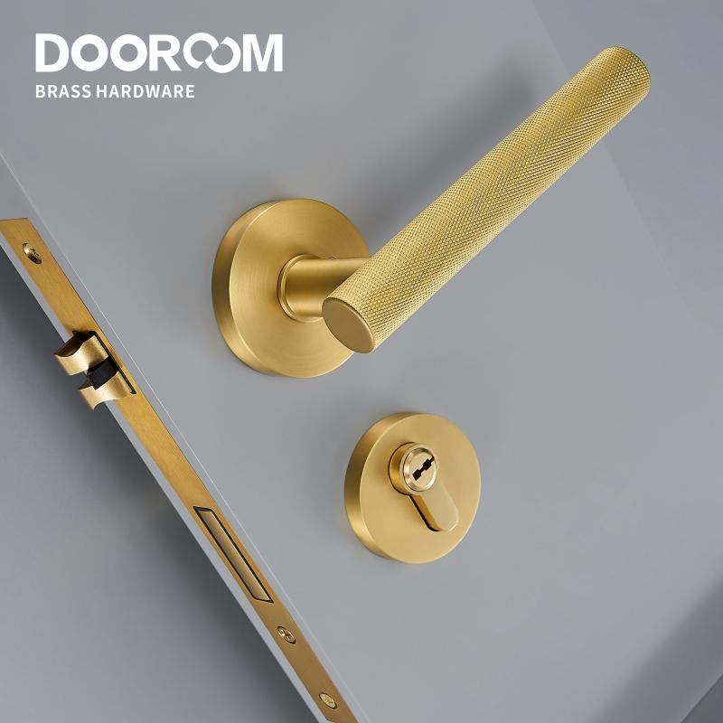 Dooroom Brass Knurled Door Lock Set Modern Gold Black Interior Bedroom Bathroom Double Wood Door Lever Set Dummy Handle Knob