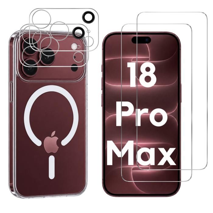 Coque pour iPhone 18 PRO MAX et 2 Verres Trempé écran et 2 Protections Caméra - Cercle magnétique intégré Phonillico®