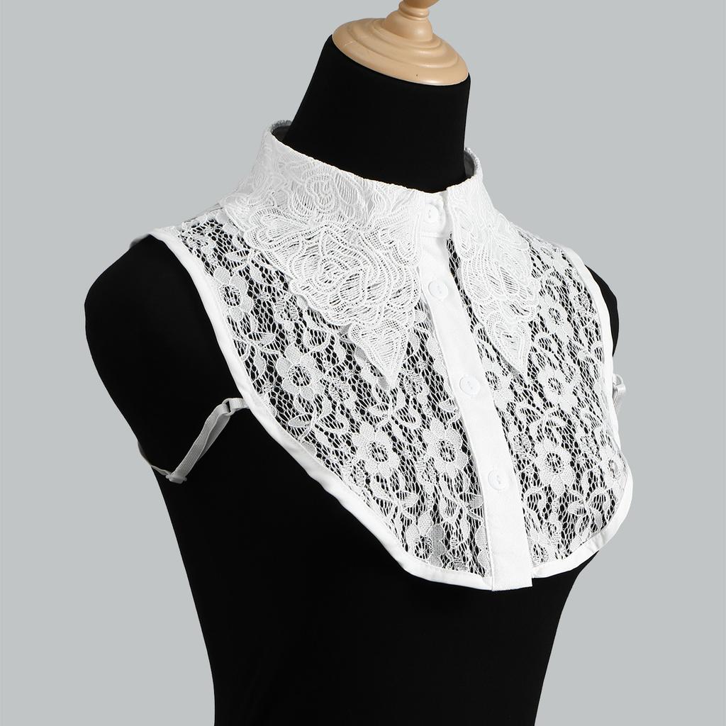 Fashion Floral Lace Front Tie Fake Collar For Women White Stand Detachable Collar Girls Vintage Clothing Accessory Blouse Collar