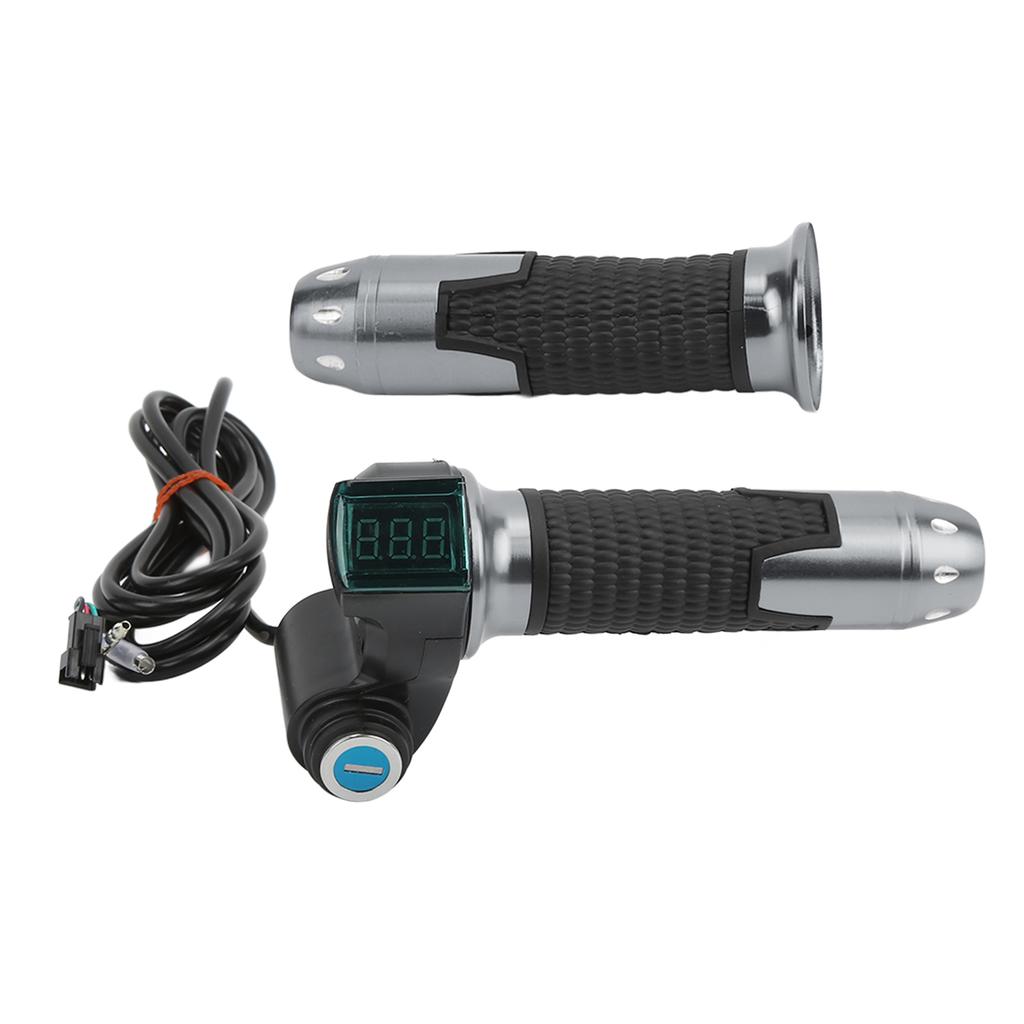 1 Pair Electric Bicycle Throttle Handle Twist Throttle Accelerator Grip with Green Digital Display Grain PatternGrey