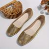 New Style Flat-Soled Low-Cut Soft-Sole Shiny Leather Metallic-Patterned Pumps Slip-On Shoes with Square Toe for Women
