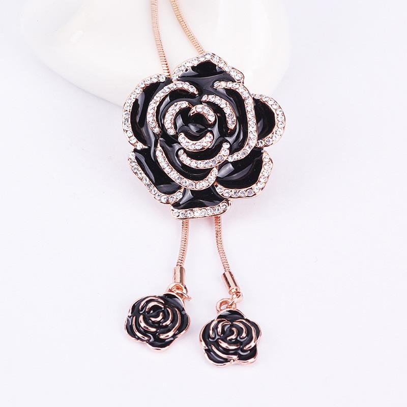 

Fashion Long Necklace With Floral Design And Alloy Gem For Women Dress Jewelry рожевий колір золота