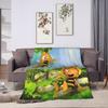Maya The Bee With Flowers Blanket Cartoon Soft Comfortable Plush Throw Blanket For Couch Bed Camping Flannel Bedspread Bed Cover