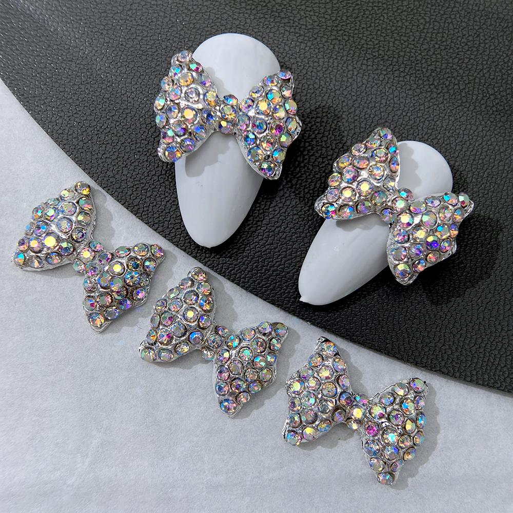 5 Stück lila Diamant-Nagelkunst-Zubehör mit großer Schleife für Nagelkunst-Kreationen