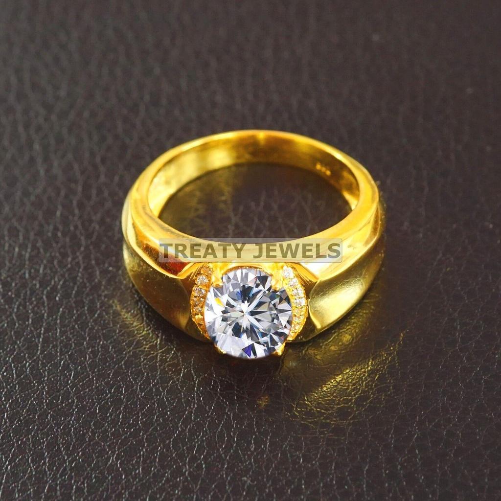 Moissanite Oval Cut With 925 Sterling Silver Gold Plated Ring For Men's #B276 JL375681922841
