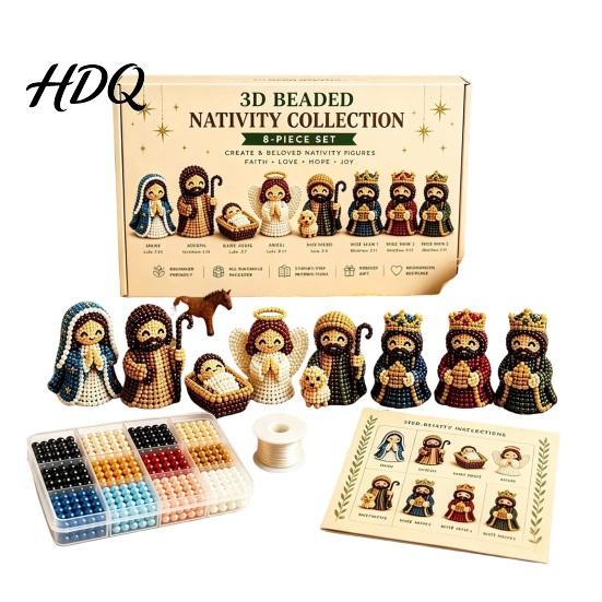 Handmade Nativity Figures 3D Bead Craft Kit for Christmas Decoration DIY Beaded Festive Home Decoration Supplies Scene Figurine Set Adults