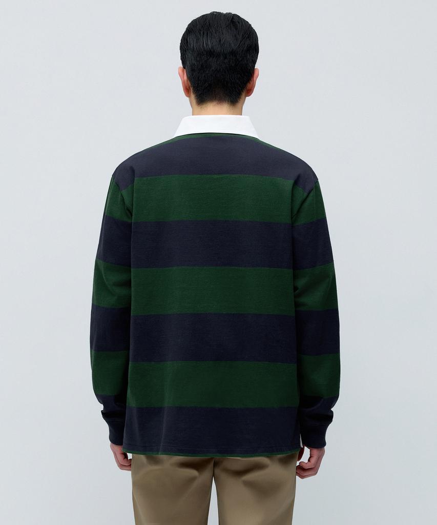 MUSINSA STANDARD Relaxed Striped Rugby Shirt [Navy/Green]