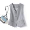 Chaleco sin mangas de punto para mujer con cuello en V, de un solo botón, chaleco corto informal para ir al trabajo con bolsillos