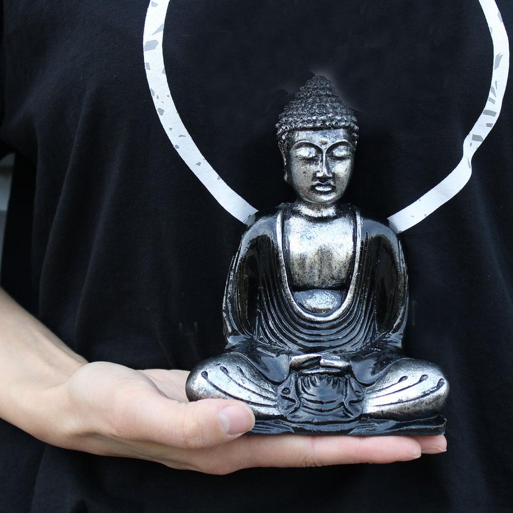 Meditierende Buddha-Statue Schwarz und Grau Harz Mittel
