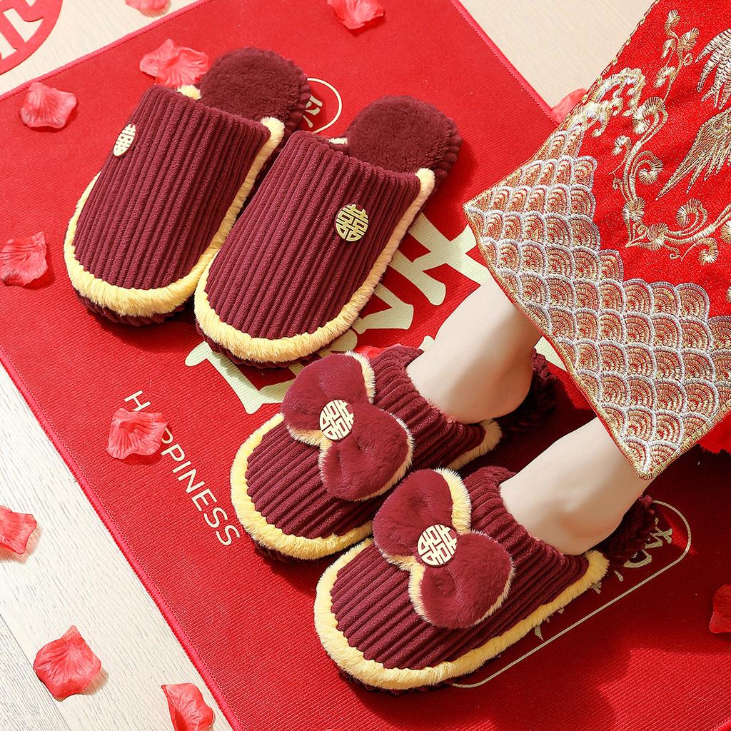 Wedding slippers festive couple big red wedding four seasons indoor cotton slippers double happiness wedding slippers