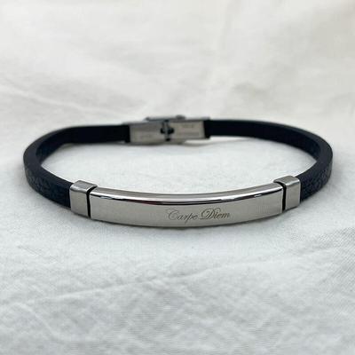 Leather Surgical Engraved Bracelet Initial Couple Strap Bracelet Wrist