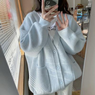 Autumn and Winter Women's Sweater Solid Color Lazy Wind Loose Knit Long-sleeved Cardigan Jacket