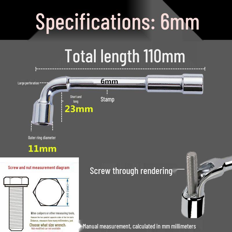 L-Shaped Through-Hole Socket Wrench, 6-22mm Hex with Hook & Elbow Design.