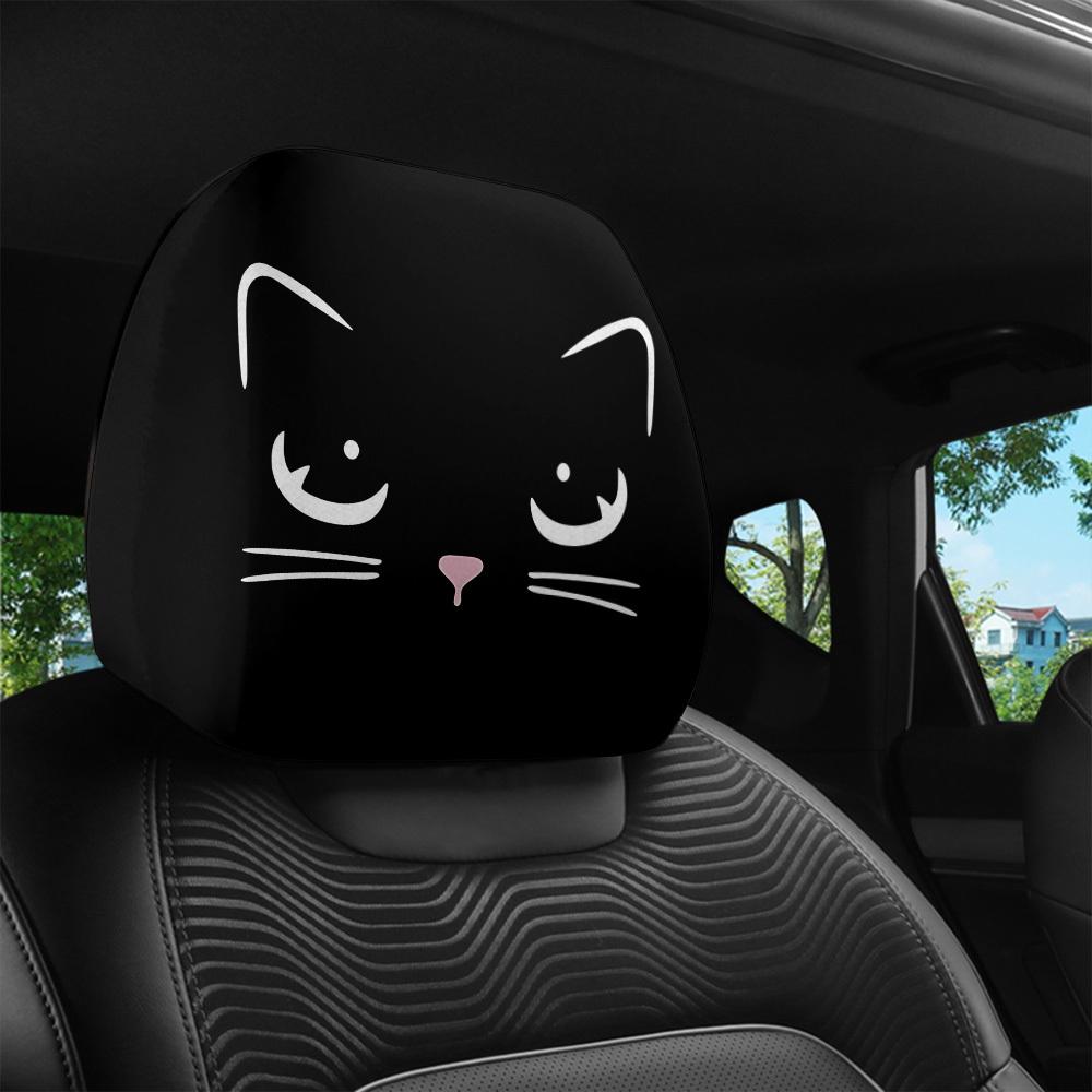 Cute Cartoon Cat Print Seat Headrest Covers, Unisex, All-Weather Use, Four-Season Seat Headrest Covers Halloween Decoration Suitable for Long-Distance