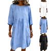Women's Fashionable Mid-length Color 3/4 Short Sleeve Round Neck Dress