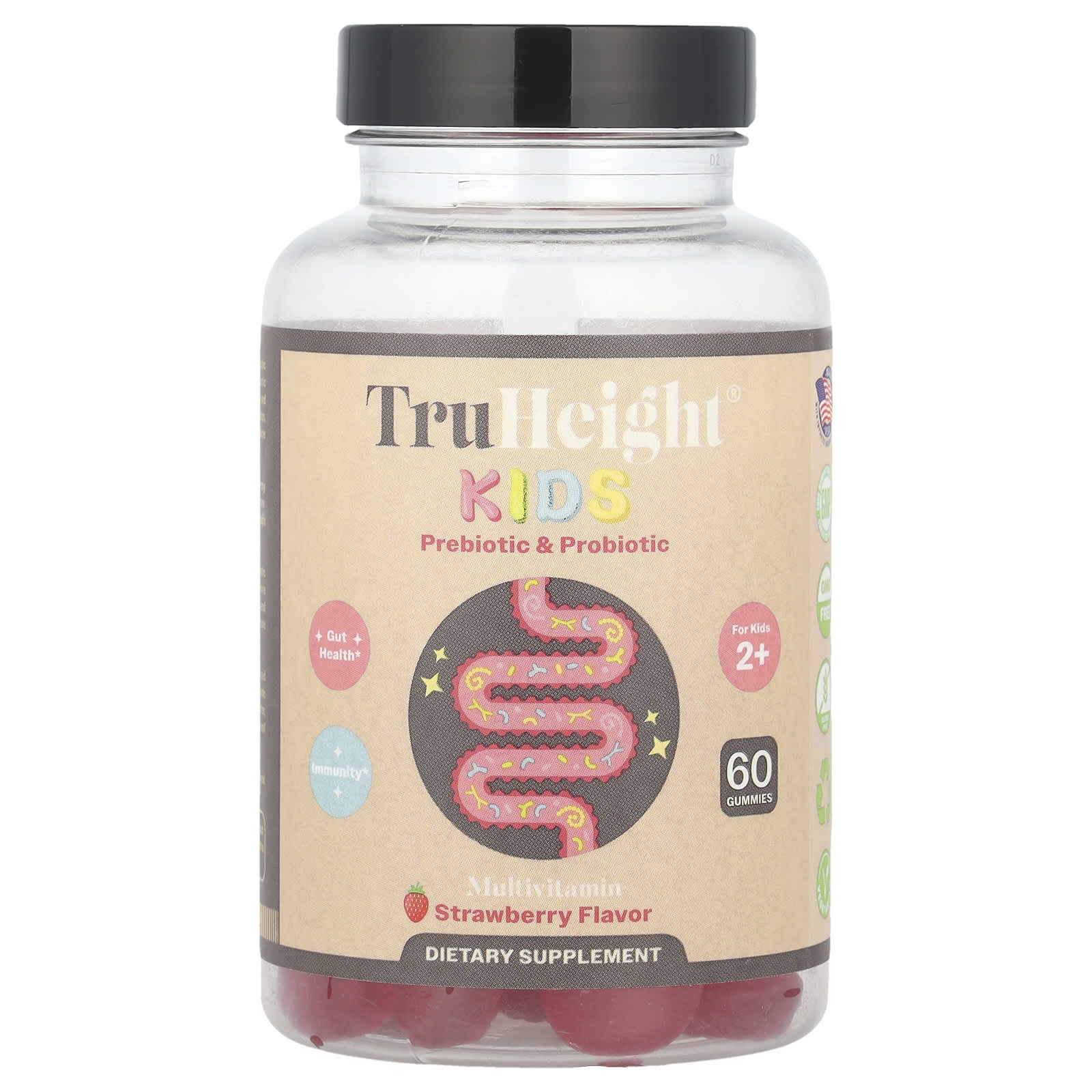 

Prebiotic and Probiotic Gummies for Children, For Children 2 Years and Up, Strawberry, 60 Gummies