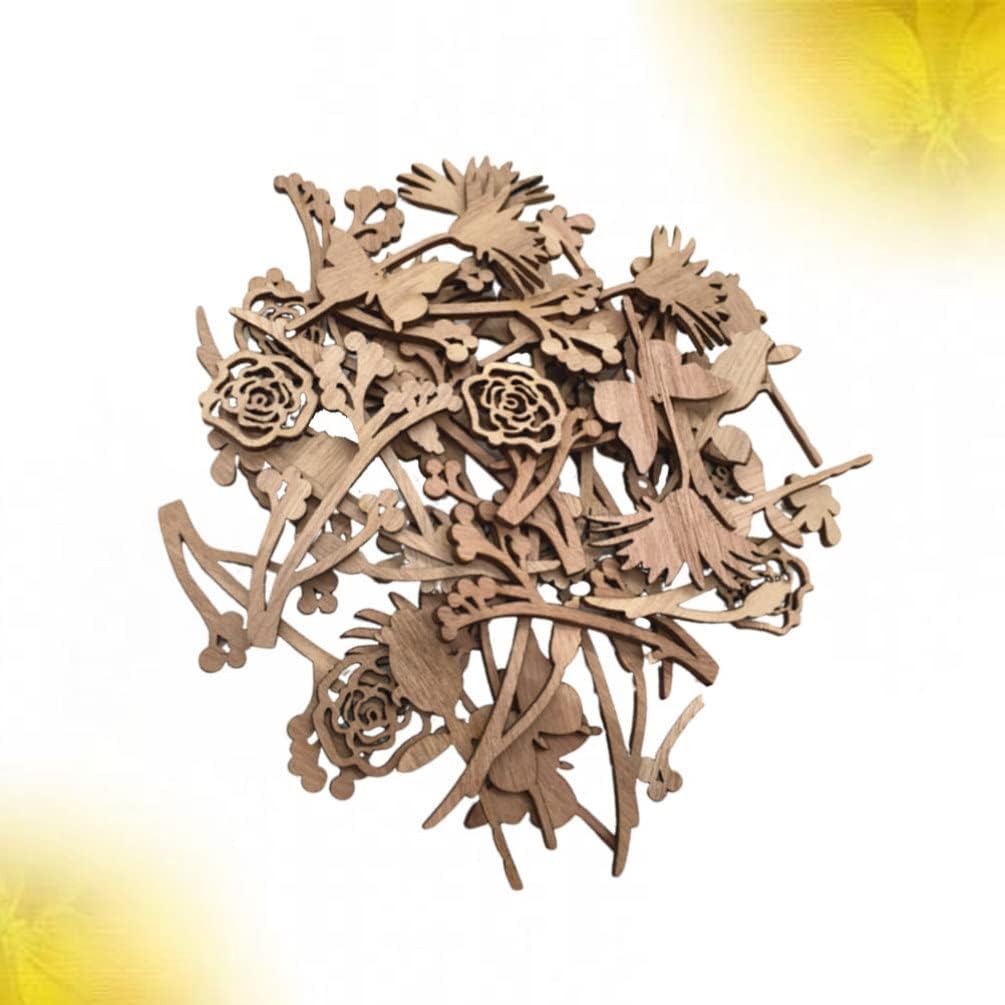 Amosfun 30pcs Laser Cut Wood Embellishment Hollow Out Wooden Rose Flower Shape Wood Discs Unfinished Wood Cutout for Arts Crafts DIY Decoration
