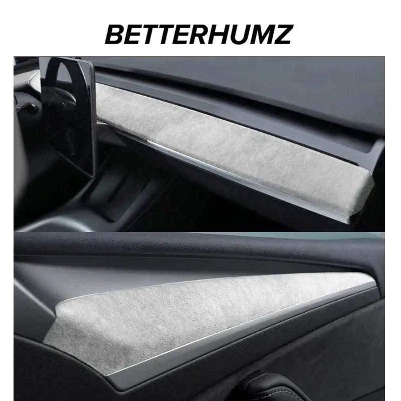 Betterhumz For Tesla Model 3 Y     Car Dashboard Trim Sticker Door Panel Made of Alcantara Tuning Accessories