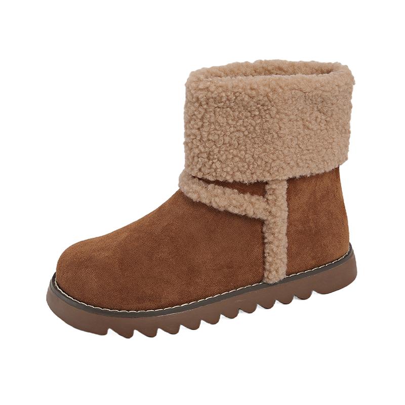 Turned Over Edge Ankle Snow Boots Winter Flat with Ladies Shoes on Sale 2024 Fashion Slip-on Round Toe Low Heel Women's Boots