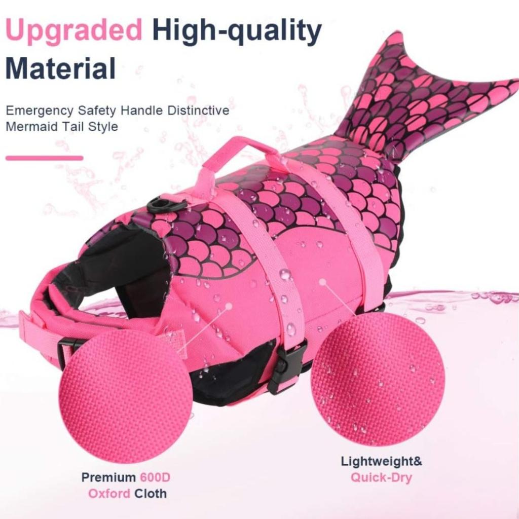 Dog Life Jacket High Buoyancy Ripstop Adjustable Floatation Pet Life Vest Mermaid Design For Small To Large Dog Swim Beach Play