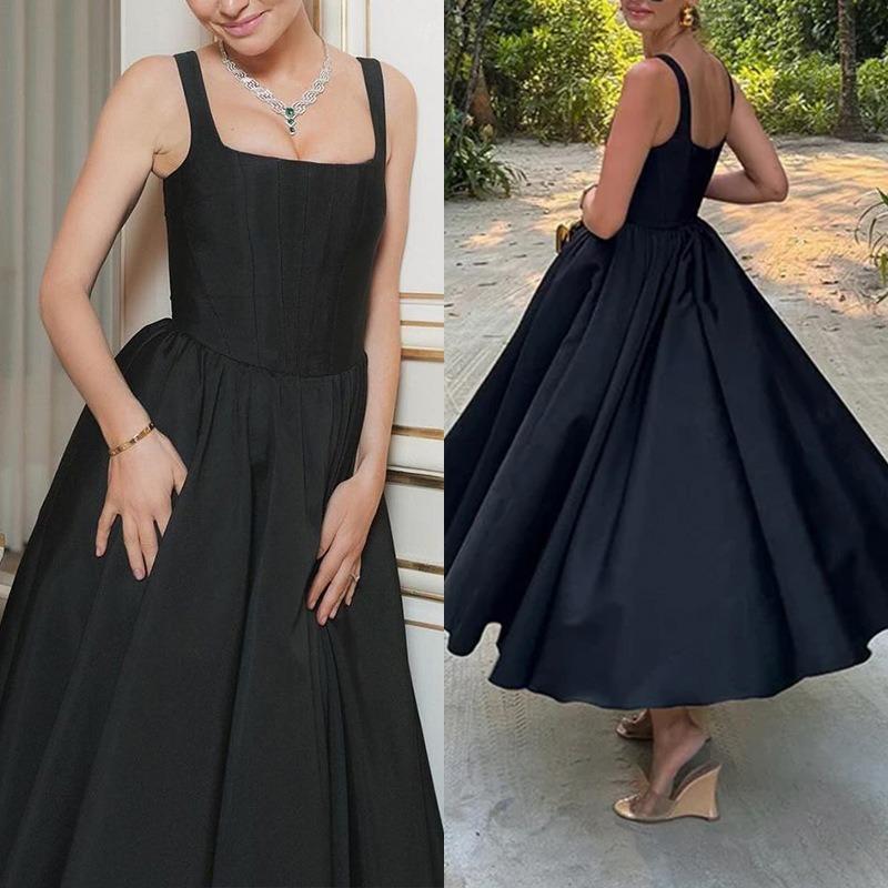 Elegant Black Sleeveless Strap Maxi Dress For Women