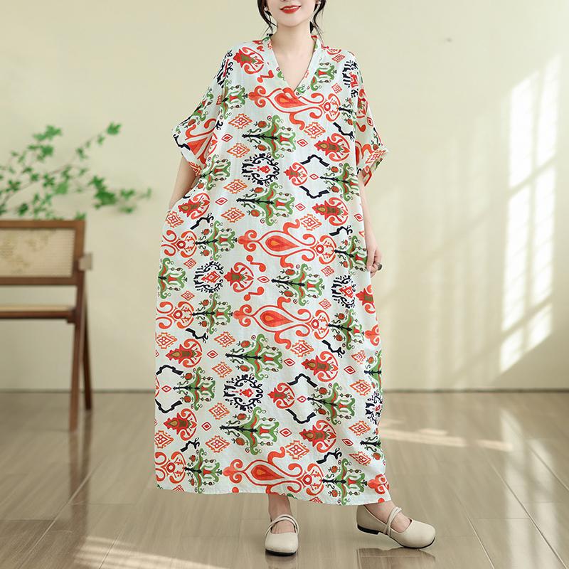 DIMANAF New 2026 Women Plus Size Summer Casual Long Dress Cotton Loose Oversize Maxi Floral Print Beach Sundress