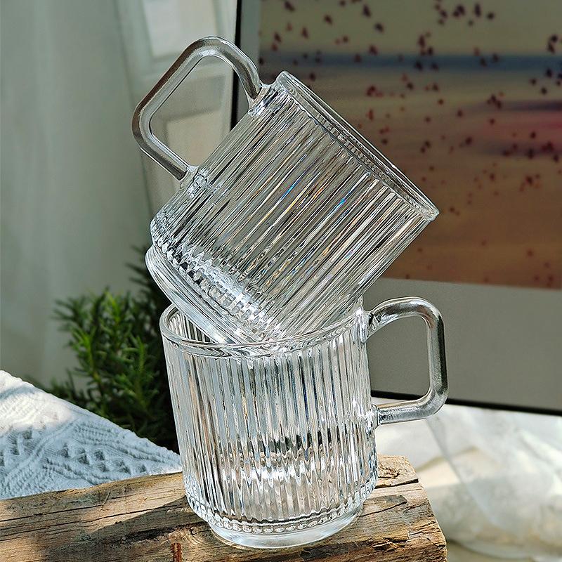 340ml Coffee Mug Vertical Striped Coffee Cup Transparent Glass Without Lid Large Capacity Stackable Water Drinkware Beverage Cup