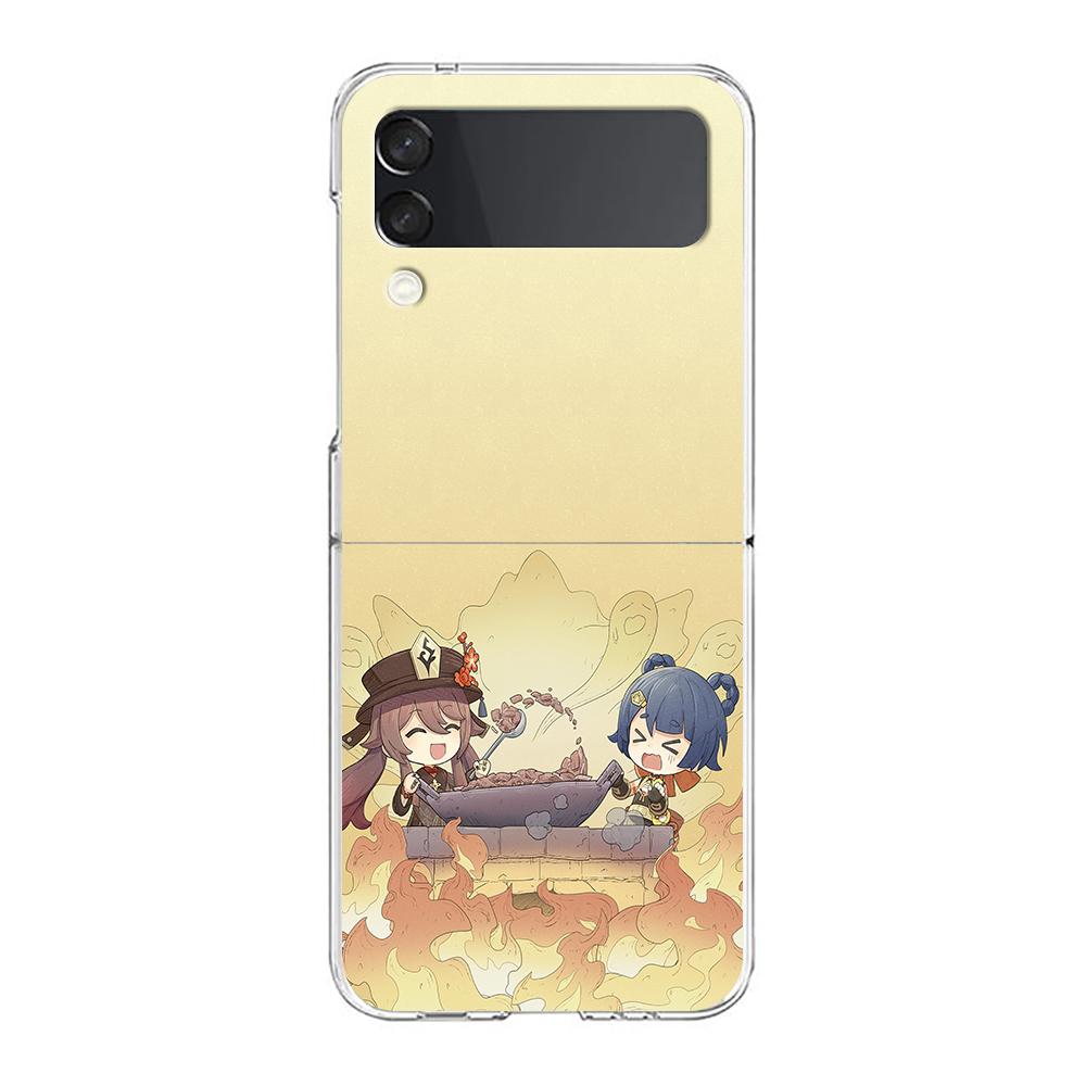 Genshin Impact klee Sayu Qiqi xiao For Samsung Galaxy Z Flip 3 4 5 Hard Folding Clear PC Phone Case For Samsung Z Flip3 Cover