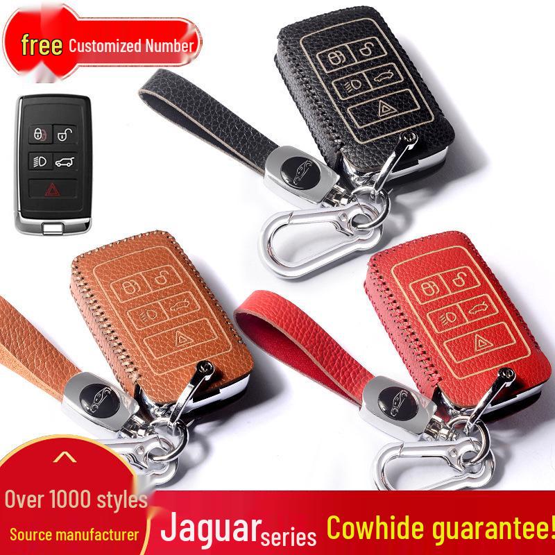 Genuine Cowhide Car Key Case for Jaguar XEL, XFL, XF, XE, F-Pace, XJ - Women's High-End Smart Model with Buckle.