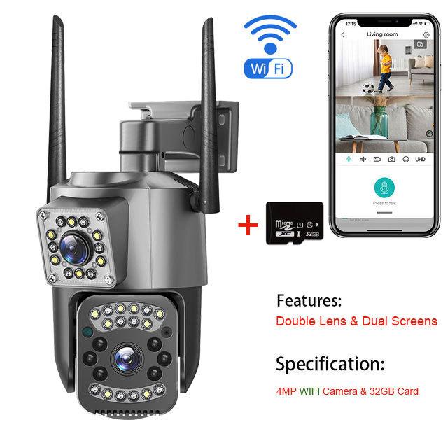 New 2K HD Waterproof EU IP Camera Wifi 4G Sim Card PTZ 4MP Dual Lens Outdoor AI Human Tracking Color Night Vision CCTV Security Camera