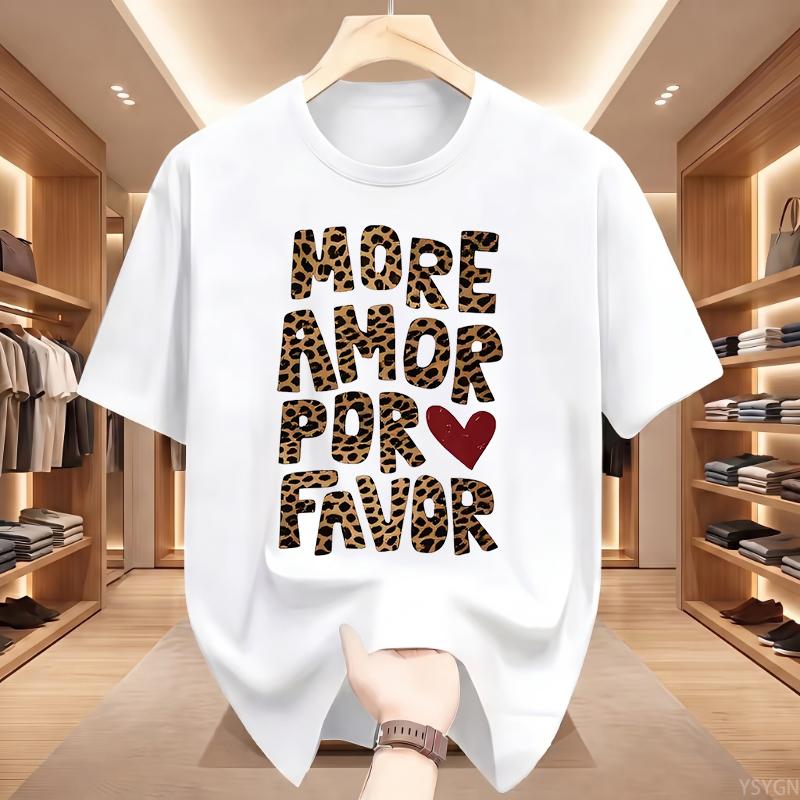 Summer More Amor Por Favor T Shirt Funny Leopard Heart Graphic Spanish Quote Streetwear Loose Short Sleeve