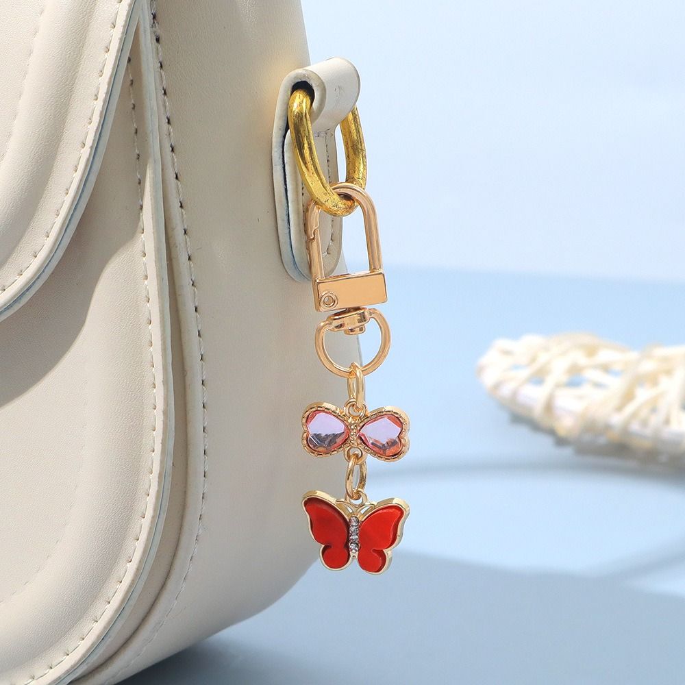7PCS Ornaments Crystal Bow Key Chain Y2K Key Ring Colorful Rhinestone Butterfly Keychain  Bag Decor