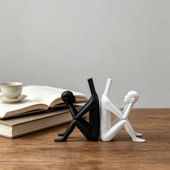 3D Printed Reading Man Statue, Abstract Book Head Sculpture, Creative Desk Decor, Phone Holder for Home Office Gift
