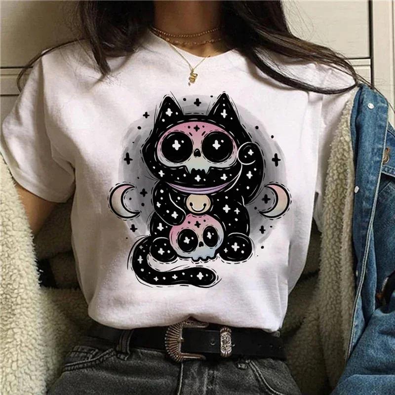 Kawaii Women's Sweet 90s Women's Cartoon Cat Summer Fashion Print Short-sleeved Cute Clothes Tops T-shirts T-shirts