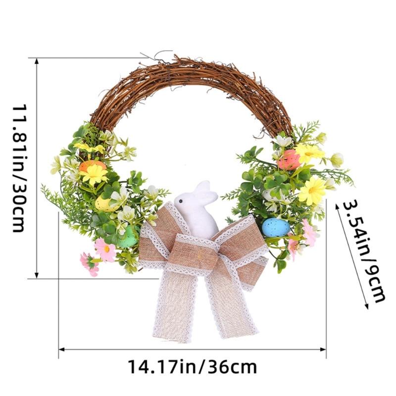Easter Wreath for Front Door Home Decorations Photoshoots Bowknot Wreath Hanging Decor Easter Rabbit Wreath Ornament