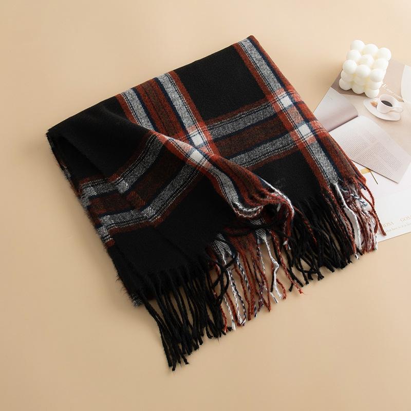 Vintage British Style Cashmere Fringed Scarf Women's Fashion Commuter Cold-proof and Warm Scarf Shawl