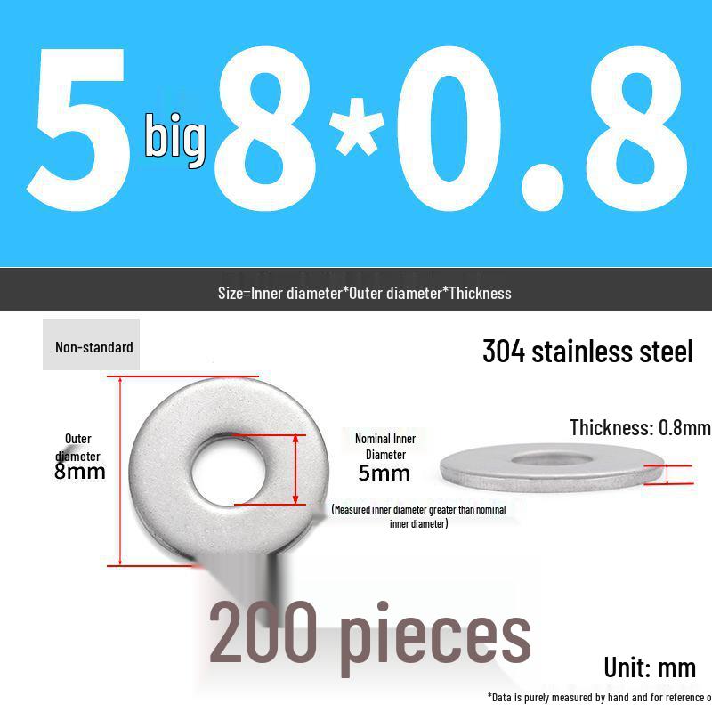 304 Stainless Steel Enlarged Flat Washer Ring (Sizes: M1.6-M22)