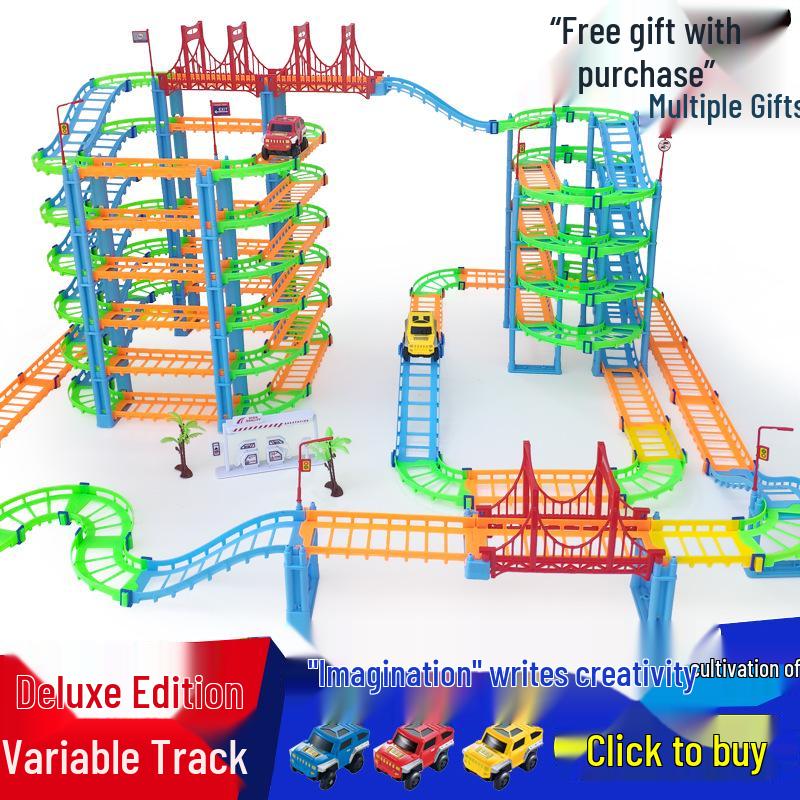 Seven-Layer Electric Train Track Toy: Educational Racing Car Assembly for Kids - Perfect Gift for Boys with Level-Crossing Feature